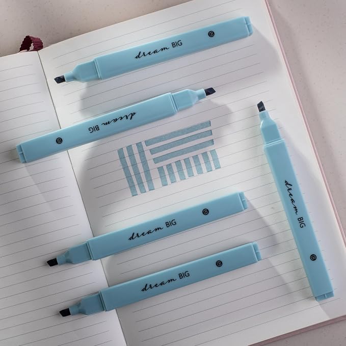 DIVERSEBEE Bible Highlighters with Soft Chisel Tip, No Bleed (Blue) | 5 Pack Single Color Pens, Quick Dry, Cute Aesthetic Markers for Bible Study Journaling Supplies