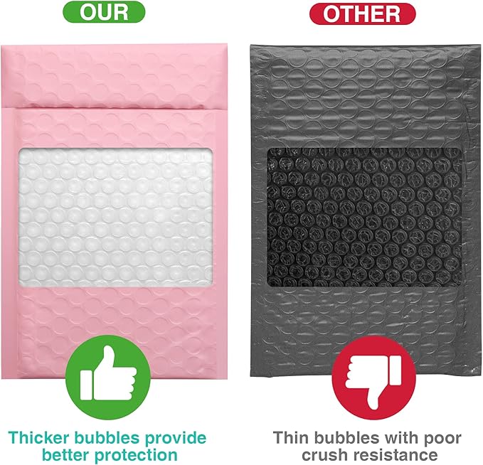 Metronic 4x8 Inch Bubble Mailer 50 Pack, Waterproof Self Seal Adhesive Shipping Bags, Cushioning Padded Envelopes for Shipping, Mailing, Packaging, Light Pink Bulk #000, Bubble Mailers Usable Size 4x7
