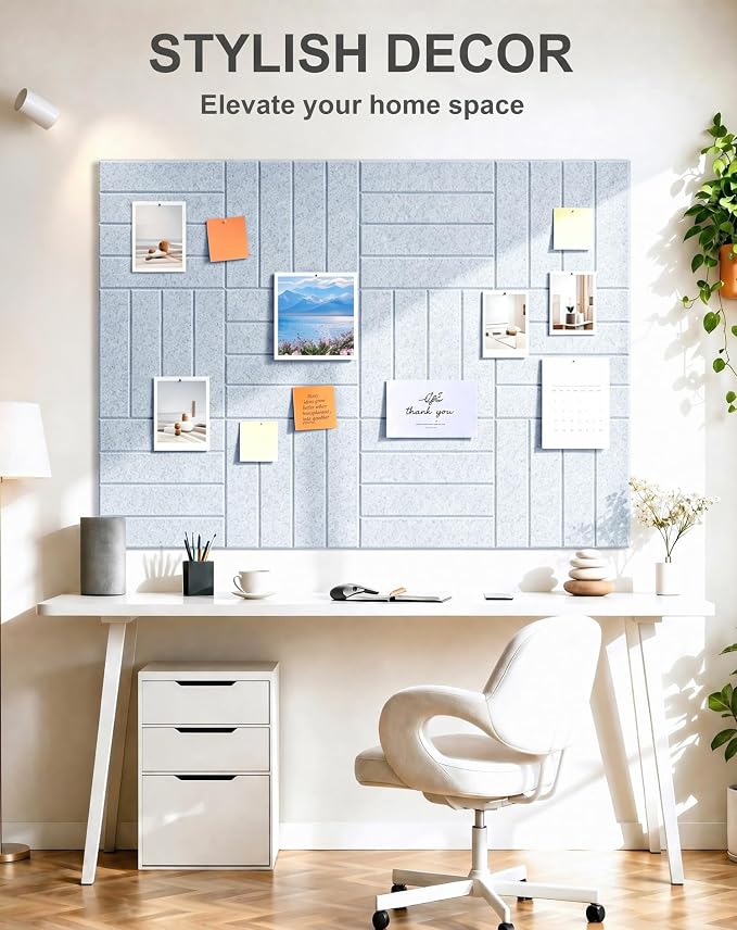 0.47" Thick Felt Wall Tiles 48"x36" Cork Board Alternative 12 Pack 11.81"x11.81"Felt Bulletin Board Pin Board with Removable Adhesive Tape&60 Pushpins for Home Office School(Bold-Silver Grey)