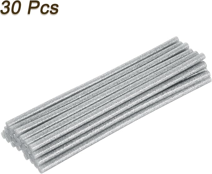 uxcell Full Size Hot Glue Gun Sticks 8"x0.27" Glitter Silver 30pcs | High Sticky,Small,Hot Glue Sticks for Glue Gun