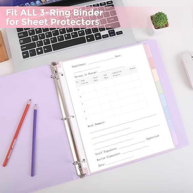 SKYDUE 8-Tab Large Dividers,Tabs Viewable Beyond Sheet Protectors | Durable Plastic Dividers for 3 Ring Binder, Write&Erase Dividers with Tabs,with Sticker Labels, Pink,1sets