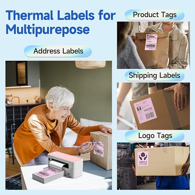 Phomemo 4X6'' Thermal Shipping Labels - Pack of 500 4x6 Fan-Fold Labels for Shipping Labels, Address, Mail, Product Logo Labels, Commercial Grade, Pureple