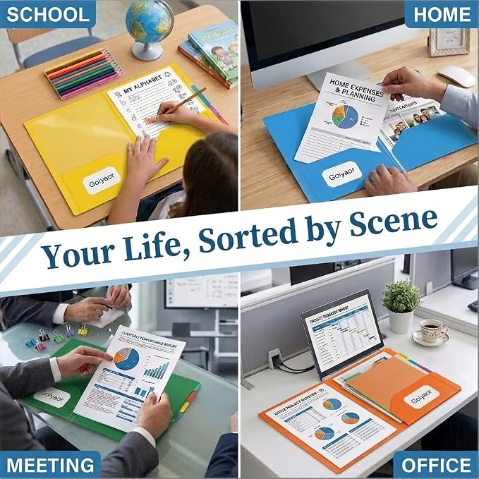 6 Pack Plastic Folders with Pockets, 6 Assorted Colors, 2 Pocket Folders for Documents, Heavy Duty Poly Pocket Folders with Business Card Slot, File Folders for Office School Home Organization