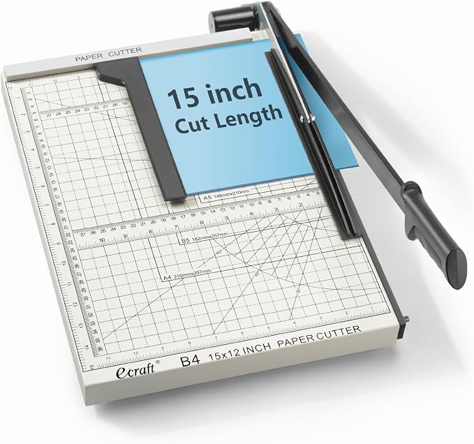 15" Guillotine Paper Cutter : Heavy-Duty Steel Base, 15-Sheet Capacity, Automatic Clamp, Safety Lock & Magnetic Guide - Precision Paper Trimmer for Office and Crafts