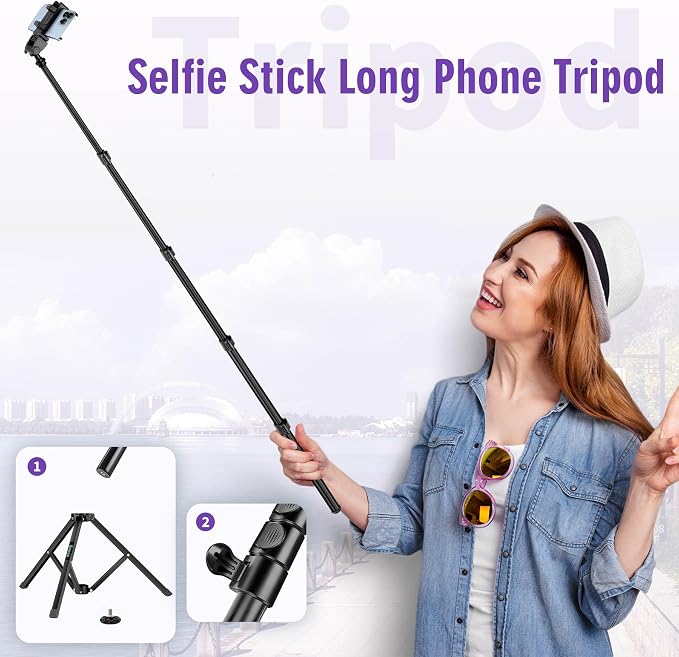 80" Phone Tripod, Selfie Stick, Aluminum Cellphone Tripod Stand | for Video Photo Vlog, Travel Tripods with Gooseneck Remote Phone Holder, Compatible with iPhone Android Smartphone
