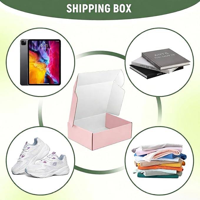 25 Pack 12"x9"x4" inch Shipping Boxes Pink Corrugated Cardboard Box for Small Business, Mailer, Shipping, and Packing