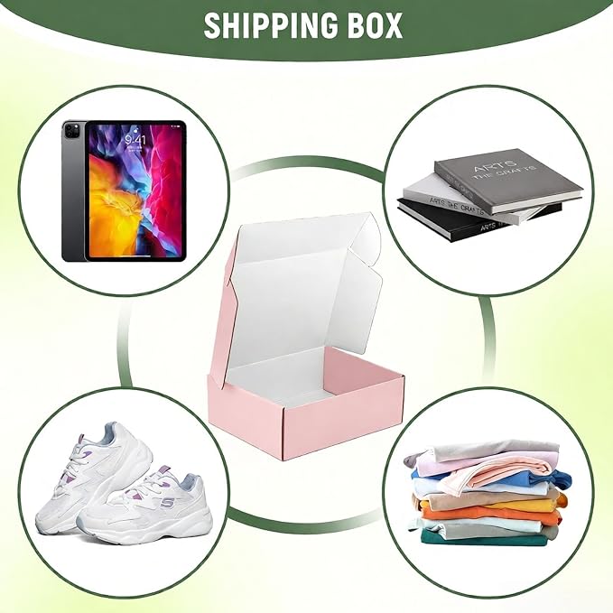 25 Pack 12"x9"x4" inch Shipping Boxes Pink Corrugated Cardboard Box for Small Business, Mailer, Shipping, and Packing