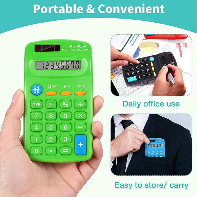 Flutesan 30 Pack Pocket Calculator,Green, White, Red, Yellow, Blue, Black | Mini 4 Function Calculators, for Students Kids, Small Battery Powered Bulk, Basic Handheld, for School Classroom Home Office