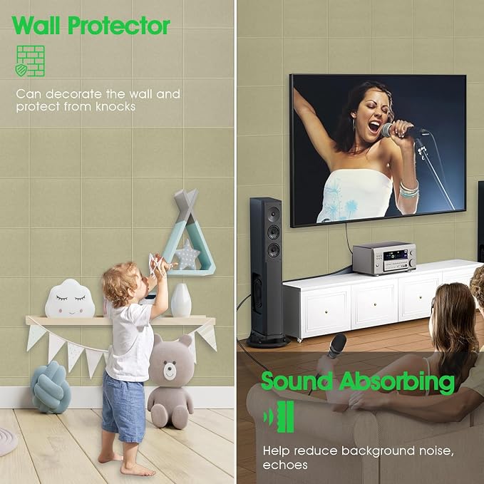 48" x 36" Large Felt Bulletin Board 1/2" Thick, Sage Green | 12 Pack Felt Tiles, Cork Board Alternative, 60 Adhesive Tabs, Pin Board for Home Office Decor with Easy Install