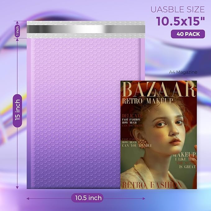 Fuxury 40 Pack Large Bubble Mailers 10.5x16" Gradient Purple Padded Envelopes Cute Design Mailing Envelopes Bubble Padded Cushioning Padded Mailers for Packaging, Small Business #5