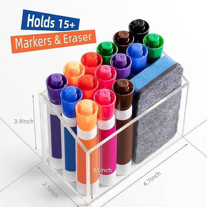 Magnetic Pen Holder, Acrylic Dry Erase Marker Holder (Pack of 2)