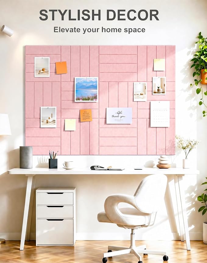 0.47" Thick Felt Wall Tiles 36"x24" Cork Board Alternative 6 Pack 11.81"x11.81"Felt Bulletin Board Pin Board with Removable Adhesive Tape&30 Pushpins for Home Office School(Bold-Coral Pink)