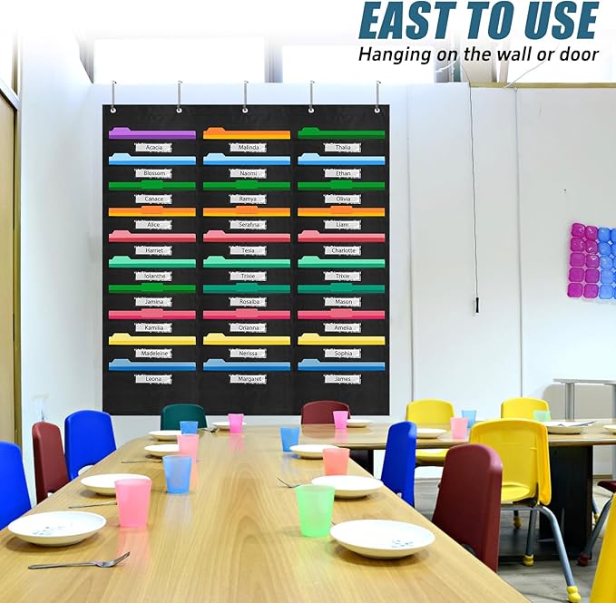File Storage Pocket Chart with Nametag 30 Pockets,Hanging Wall File Organizer for Classroom and Office, Organize Your Assignments, Files, Scrapbooks, Paper