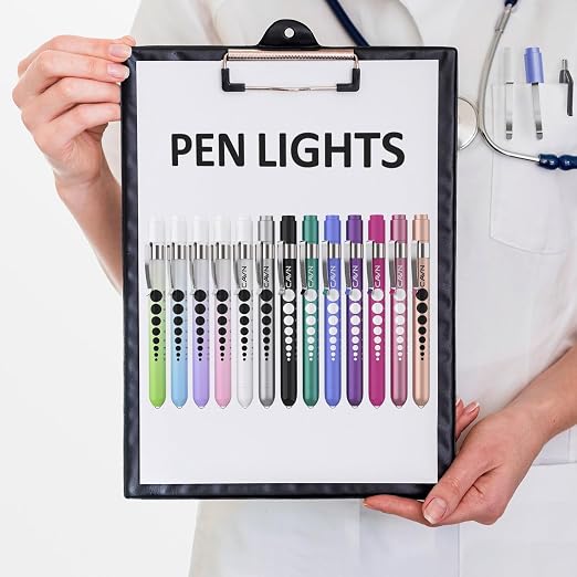 CAVN Pen Light with Pupil Gauge LED Penlight for Nurses Doctors | 2 Pcs Reusable Medical Penlight for Nursing Students (White/Bluish Purple)