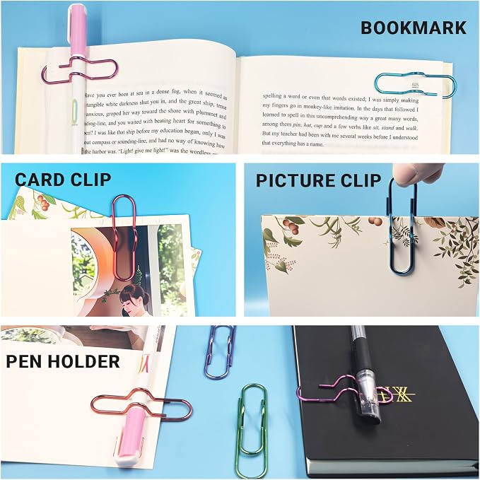 Paper Clip Pen Holders for Notebook, Journal & Planner 15Pack | Durable Metal Pen Clip Oversized Paperclip with Pen Holder for Office, School & Home Organization