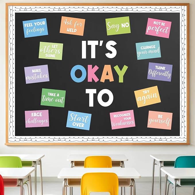 40Pcs Mental Health Bulletin Board Decorations Set, IT'S OK TO Bulletin Board, Growth Mindset Positive Affirmation Therapy Cutouts for Back to School Counselor Classroom Teacher Office Door Wall Decor