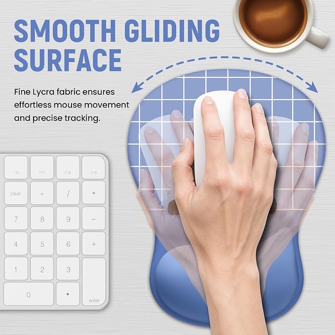 Ergonomic Mouse Pad with Wrist Rest, Gel Wrist Support, Blue Cat | 10.2 x 7.6 in Mouse Pad with Smooth Fabric Surface and Non-Slip Rubber Base for Office, Home, Study, and Gaming