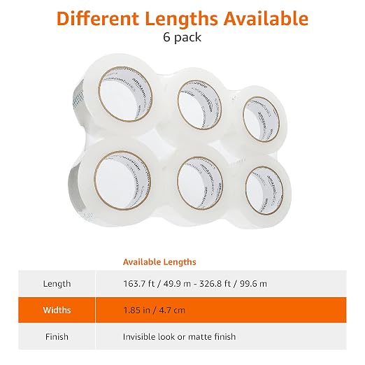 Amazon Basics Strong Adhesive Packing Tape for Moving Boxes, Shipping and Sealing, Clear, 1.88" x 109 Yards, 36-Pack, Total 654 Yards