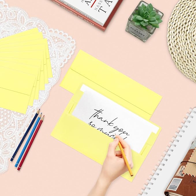 200 Pack #10 Business Envelopes, Light Yellow Standard Envelopes Self Seal, Letter Size Mailing Envelopes for Checks Letters Invoices Christmas Birthday Graduation Wedding, 4 1/8 x 9 1/2 Inch
