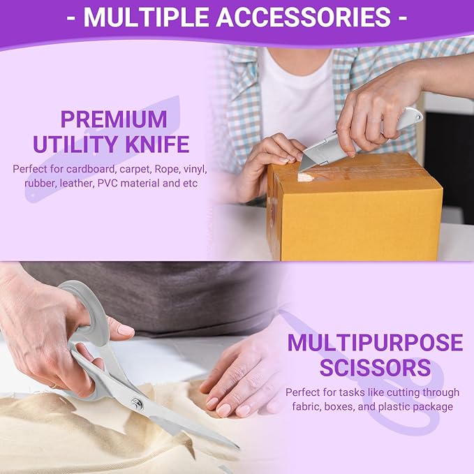 THINKLEARN Heat Tape Dispenser - Sublimation Heat Transfer Tape Dispenser with Scissors and Utility Knife, 1 '' & 3'' Core, Multi-Roll Pre-Cut Tape Dispenser for Crafting, Purple