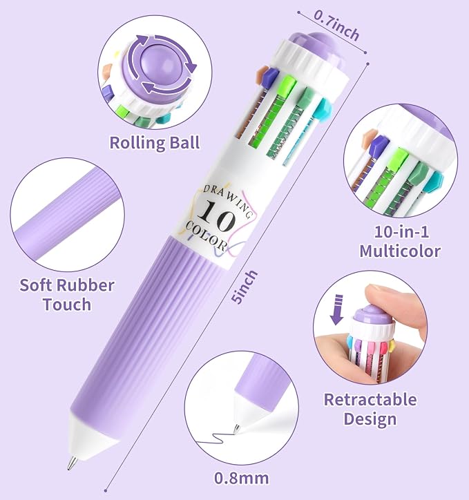 3 Pack Multicolor Pens, 10-in-1 Colored Ballpoint Pen, 28 Colors | 0.8mm Fine Point Smooth Writing, Retractable Ballpoint Pens for Office School Students Teens
