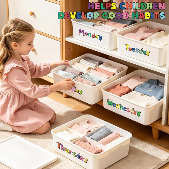42 PCS Days of The Week Stickers for Drawers and Clothes Organizer | Plastic,Colorful,Monday Through Sunday Labels,Day Labels for Organizer Planner Whiteboard Decals Teacher Classroom