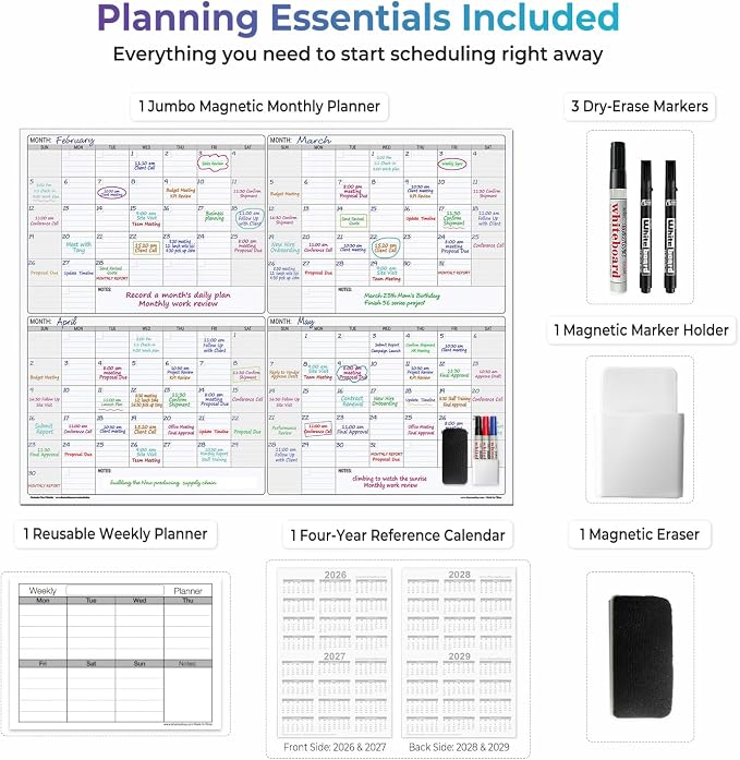 Extra Large Magnetic Dry Erase Calendar 4 Month,46x63 in Magnetic Calendar | Giant Huge Size Erasable Laminated Four Monthly Whiteboard Calendar, Oversized Blank 120 Days White Board Poster for Office