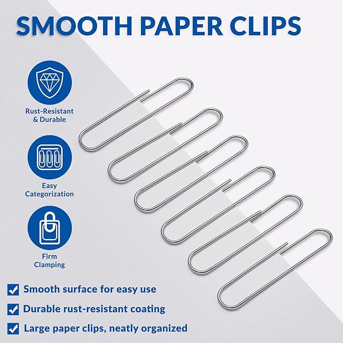 Jumbo Paper Clips, 2 Inch Paper Clip, 100 pcs Large Paperclips (Jumbo, Silver)