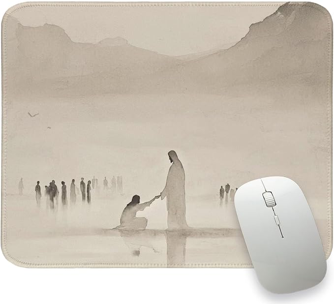 Christian Mouse Pad Jesus Small Mouse Pads, Rectangle Yellow Jesus Travel Computer Mouse Pad for Desk, Aesthetic Religious Mouse Pads for Desk Christian Gifts for Women 11.8x9.8