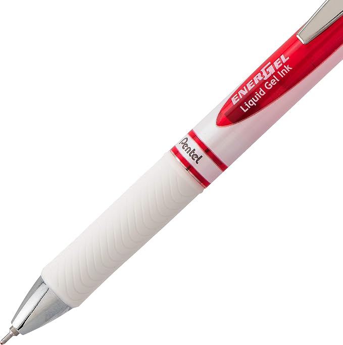 Pentel EnerGel Pearl Gel Pen, Needle Tip, 0.7mm, Red Ink | Retractable | Medium Line | 2-Pack