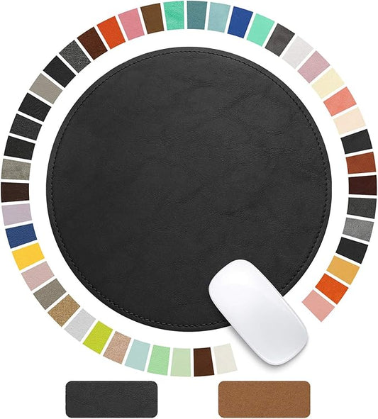 Mouse Pad，Round Mouse Pad，PU Mouse Pad，Leather Mouse Pad with Stitched Edge Micro-Fiber Base with Non-Slip Waterproof，Mouse Pad for Computers，Laptop，9 x 9 Inch (Charcoal Black)