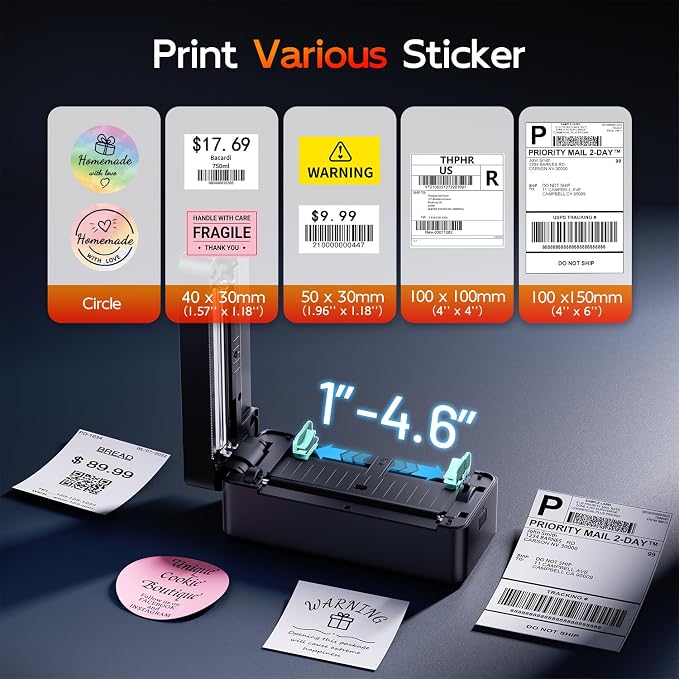TATTMUSE Bluetooth Thermal Label Printer, 4X6 Shipping Label Printer for Small Business, Thermal Printer Sticker Printer Compatible with Phone, iOS, Android, Windows, Mac, Amazon, Shopify