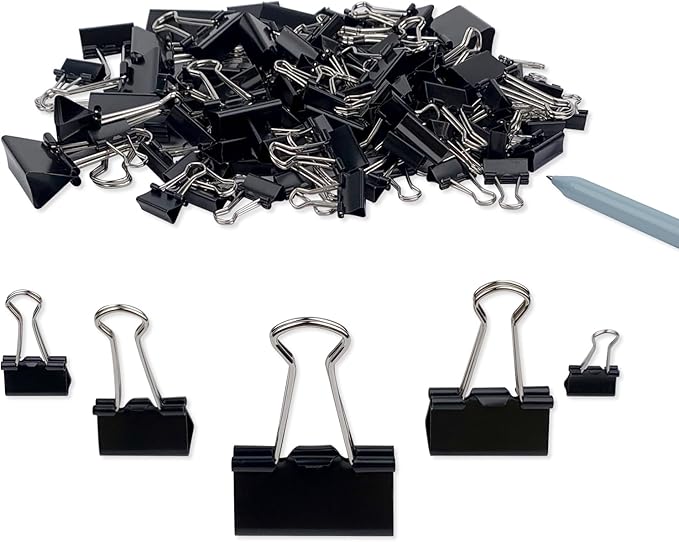 DSTELIN Binder Clips Paper Clamps Assorted Sizes 150 Count (Black), Large, Medium, Small, X Small and Micro, 5 Sizes in One Pack, Meet Your Different Using Needs.