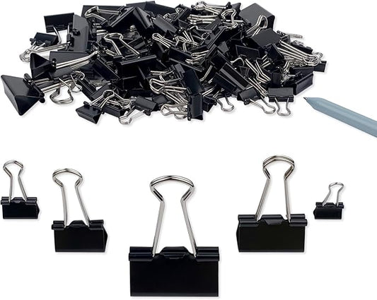 DSTELIN Binder Clips Paper Clamps Assorted Sizes 150 Count (Black), Large, Medium, Small, X Small and Micro, 5 Sizes in One Pack, Meet Your Different Using Needs.