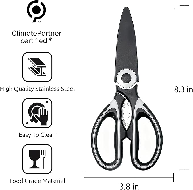 Food Grade Kitchen Scissors All Purpose 3 Pack - Heavy Duty Stainless Steel Cooking Shears for Cutting Meat, Food, Fish, Poultry Sharp Sissors for Dishwasher Safe - with Protective Sheath