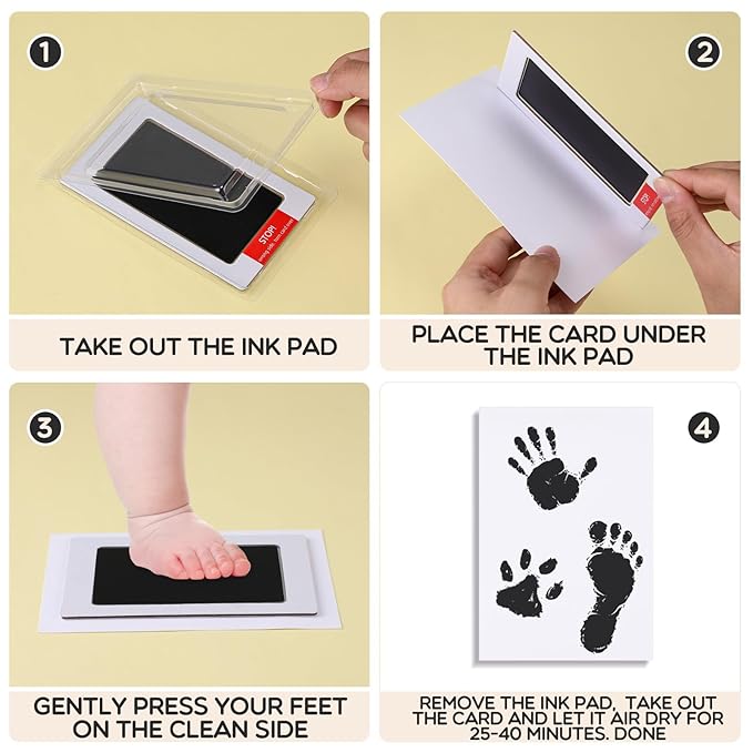 Jetec 30 Set Inkless Baby Footprint and Handprint Kit, Clean Touch Ink Pad for Baby Hand and Footprints, Dog Paw Print Kit with Ink Pads and Imprint Cards for Newborns Babies Pets Gifts (Black)