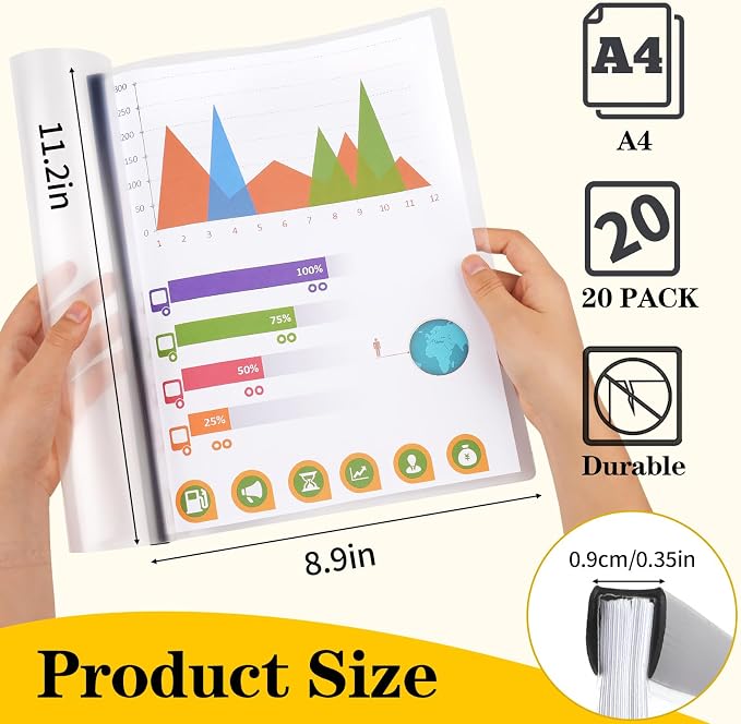 Report Covers with Sliding Bar, Clear Report Covers for Letter-Size Paper | A4 Resume Covers Presentation Folders File Document Binder for School Business, 70 Sheet Capacity