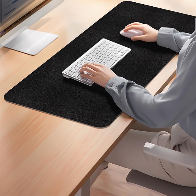 Leather Desk Pad Mat, Black Desk Mat, 23.6" x 13.7" | Non-slip and Waterproof Computer Mat, Desk Protector for Office/Home, Desk Accessories