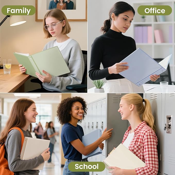 SUNEE 3 Ring Binder 1 Inch 2 Pack, Clear View PVC-Free (Fit 8.5x11 Inches) for School or Office, Sage Green