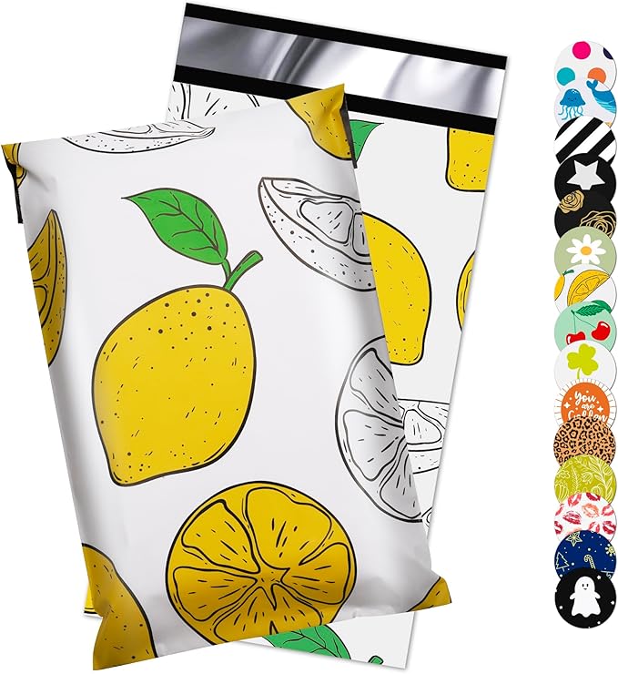 Lemon Printed Poly Mailer 6x9 Inch 100 Pcs, Waterproof and Tear-Resistant Shipping Bags for Clothing, Strong Mailing Bags with Self-Seal, Cute Packaging Bags for Small Business