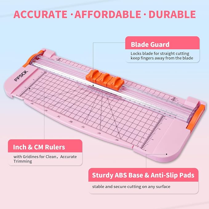 A4 Paper Cutter Slider 12 Inch Paper Trimmer Photo Cutter, Pink | Small Paper Cutter for Classroom Scrapbooking Cutter, Cutter Sliding