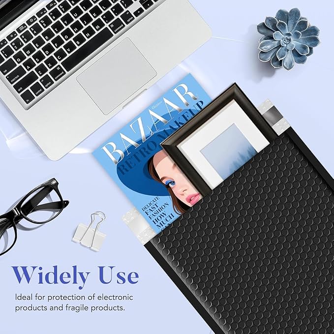 Fuxury Bubble Mailers 9.5x14.5" 250 Pack Black Large Padded Envelopes Usable Size 9.5x13.5" Self Seal Bubble Envelopes Padded Mailers Shipping Bags for Mailing book Shirt Small Business #4
