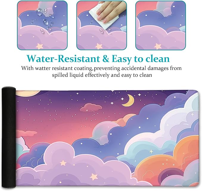 LIMKRIAN Purple Cloud Mouse Pad Kawaii Large Desk Mat, 31.5x11.8 in | Stitched Edges, Non-Slip, Mouse Pads for Gaming Computer Laptop, Desk Matt for Desktop, Cute Office Desk Accessories