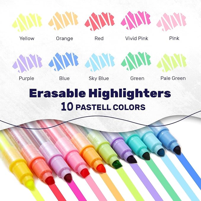 YOOUSOO Erasable Highlighters, Erasable Highlighter Assorted Colors | Dual Tip Pastel Bible Highlighters No Bleed, Color Tip & Eraser Tip Highlighter Markers for Bibles Journaling School Supplies