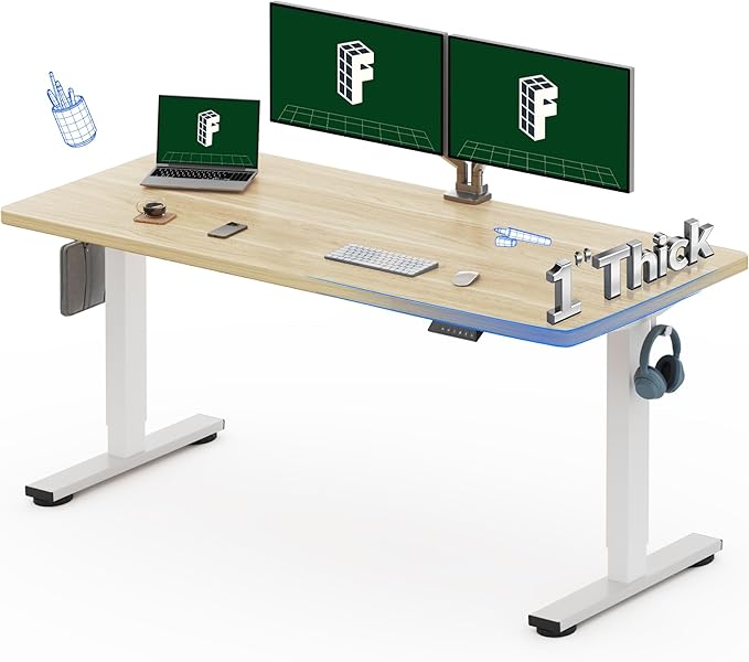 FLEXISPOT 60"x24" One-Piece Electric Standing Desk, 1" Thick Seamless Desktop for Home Office, Study & Multi-Monitor Setup, Black Walnut