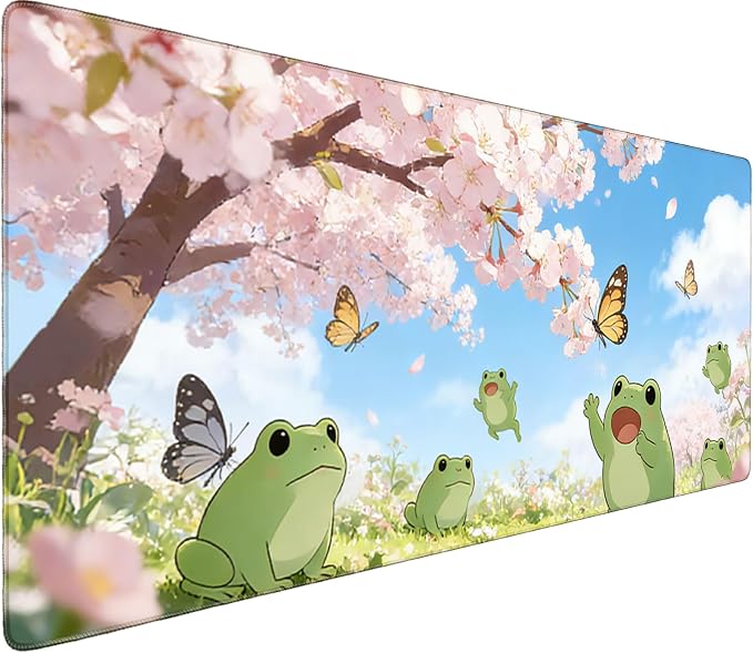 Large Extended Mouse Pad with Stitched Edges 35.4"x15.7" - Waterproof Desk Mat, Non-Slip Rubber Base for All-Desk Coverage, Perfect for Gaming Office Home, Frog05