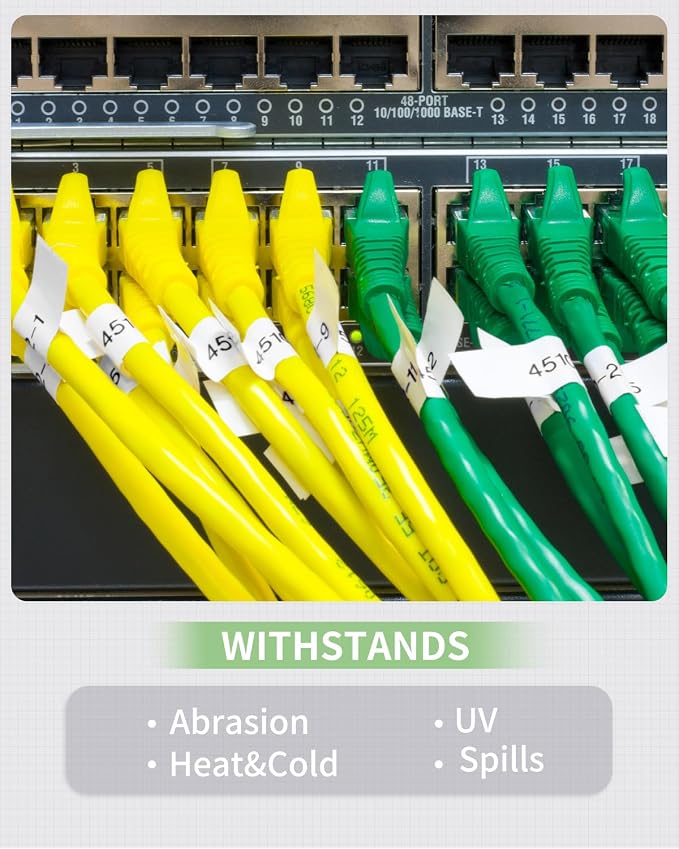 TZE-FX251 Cable Wrap Labels for Ptouch Edge PT-E560BTVP PT-E510VP PT-D600 | PTE500 Label Maker Refills Replace for Brother P-Touch Flexible ID Tape, Tzefx251 24mm 0.94" Laminated White Wire Label, 4PK