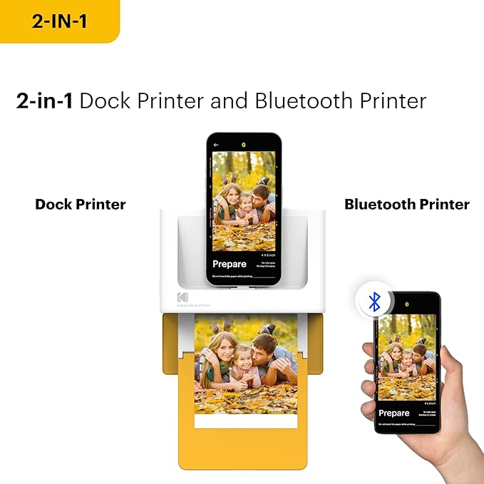 KODAK Dock Plus 4x6'' Photo Printer, 10 Sheets, Docking & Bluetooth Smartphone Printer for iPhone & Android, Instant Color Prints, 4PASS Dye Sublimation