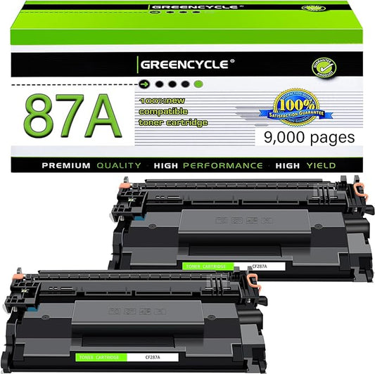 greencycle 87A CF287A Compatible Toner Cartridge Replacement for HP 87A CF287A 87X CF287X for HP LaserJet Enterprise M506 M506dn M506n M506x Pro M501 M501dn M527 M527dn Printer (Black, 2-Pack)