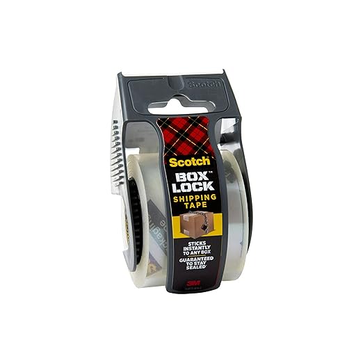Scotch Box Lock Packaging Tape, 1 Roll with Dispenser, 1.88 in x 800 in, Extreme Grip, Sticks Instantly to Any Box (195) (Pack of 2)